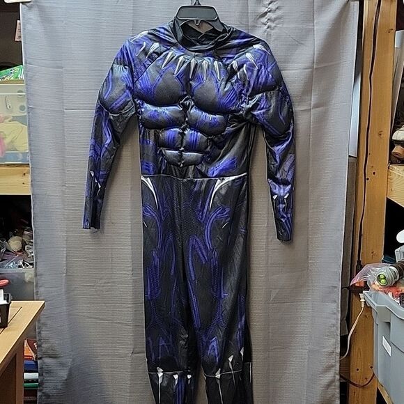 Rubies Avengers Black Panther Costume Child Sz large 12-14 Padded Bodysuit+ mask - Picture 2 of 9